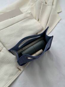 迷你方包鱷魚壓紋敞口PU皮革 - 藍色 - 查看 6