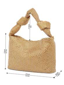 Gorgeous Gold Metal Mesh & Rhinestone Embellished Barrel Shape Clutch Bag For Evening Party - Gold - View 3