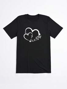 SHEIN LUNE Plus Heart & Butterfly Print Tee For Summer - Black - View 3