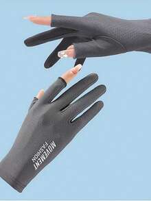 1對女式字母圖形防曬休閒風格露指手套適用於戶外 - 灰色 - 查看 3