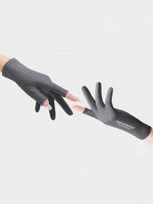 1對女式字母圖形防曬休閒風格露指手套適用於戶外 - 灰色 - 查看 5