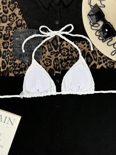 Top bikini triángulo unicolor halter