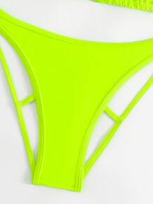 Plain Halter Triangle Summer Beach Bikini Set - Lime Green - View 4