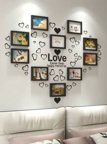 Creative Photo Wall Picture Frames Set Of 10 Heart-shaped Frames, Decor For Room Without Nails Hanging, Landscape/photo-display, Butterfly Stickers Included - Black - View 3