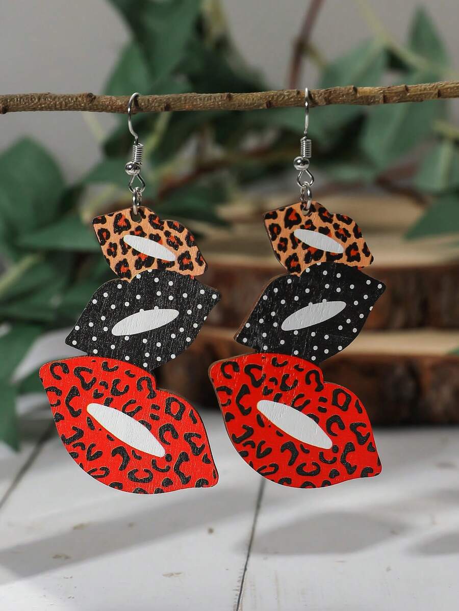 1 Đôi Boho Da Báo & Chấm Bi Trang Trí Môi Thả Bông Tai Nữ Cho Hẹn Hò Quà Tặng - Nhiều màu - Xem 1