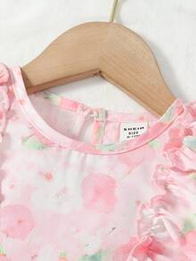 SHEIN 嬰兒印花荷葉邊荷葉邊連衣裙 - 淺粉色 - 查看 7