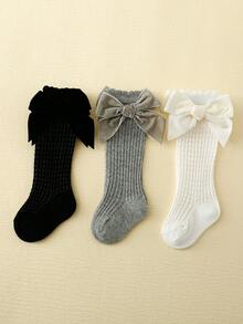 3對女孩蝴蝶結裝飾襪子適用於日常 - 彩色 - 查看 4