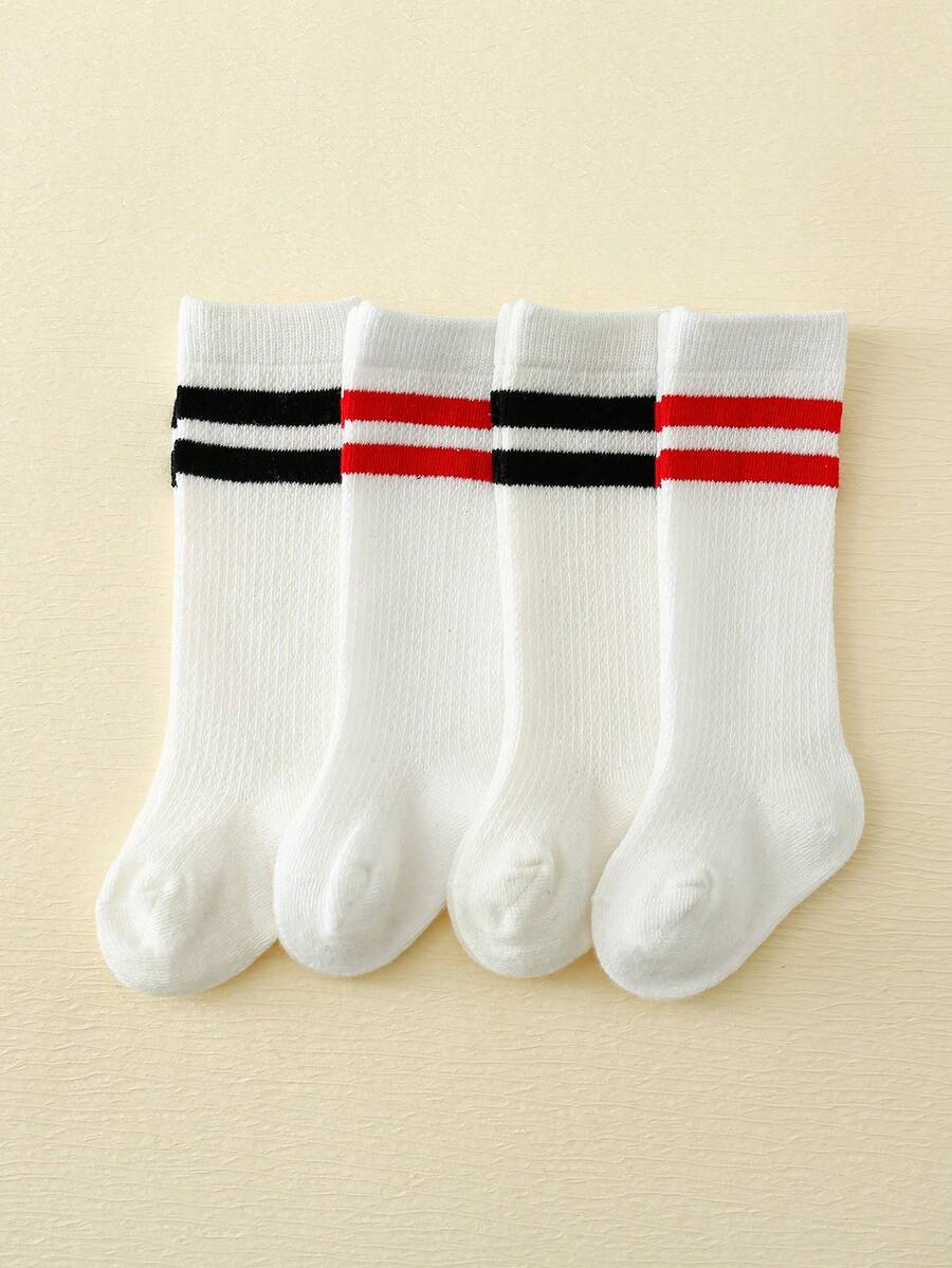 4 đôi Vớ phi hành đoàn giản dị họa tiết sọc cho cuộc sống hàng ngày - trắng - Xem 1