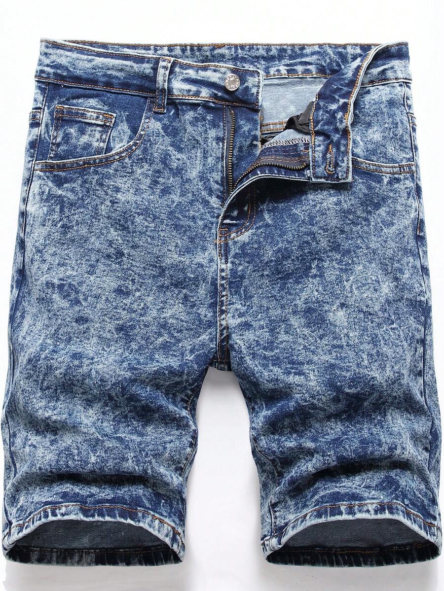 Manfinity EMRG Men Snowflake Print Denim Shorts - Medium Wash - View 1