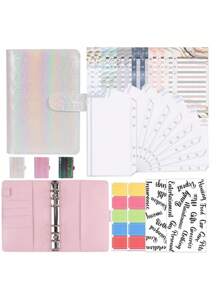 1set Holographic Loose-leaf Cover With Pocket Sticker Inner Page Paper, Simple Multi-purpose Loose-leaf Planner For Office, Adult, Student - Black - View 3