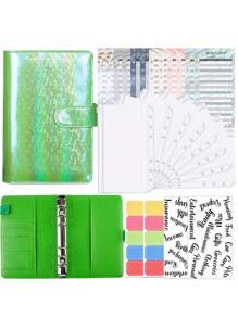 1set Holographic Loose-leaf Cover With Pocket Sticker Inner Page Paper, Simple Multi-purpose Loose-leaf Planner For Office, Adult, Student - Black - View 4
