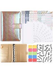1set Holographic Loose-leaf Cover With Pocket Sticker Inner Page Paper, Simple Multi-purpose Loose-leaf Planner For Office, Adult, Student - Black - View 8