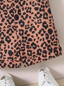 Toddler Girls Solid Tank Top & Leopard Print Overall Romper