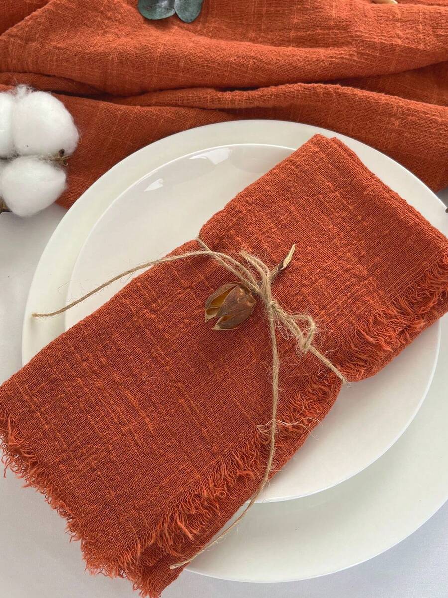 10pcs Solid Color Raw Trim Cloth Napkin, Modern Fabric Table Napkin For Dining Table - Orange - View 1