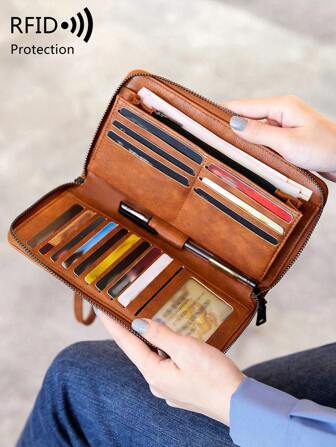 MIYIN 复古风格系带女士时尚拉链钱包，带多个卡槽和身份证窗口钱包钱包钱包教师礼物送给女朋友的礼物女士礼物礼品袋礼物商务休闲强盗钱包女士钱包钱包长钱包