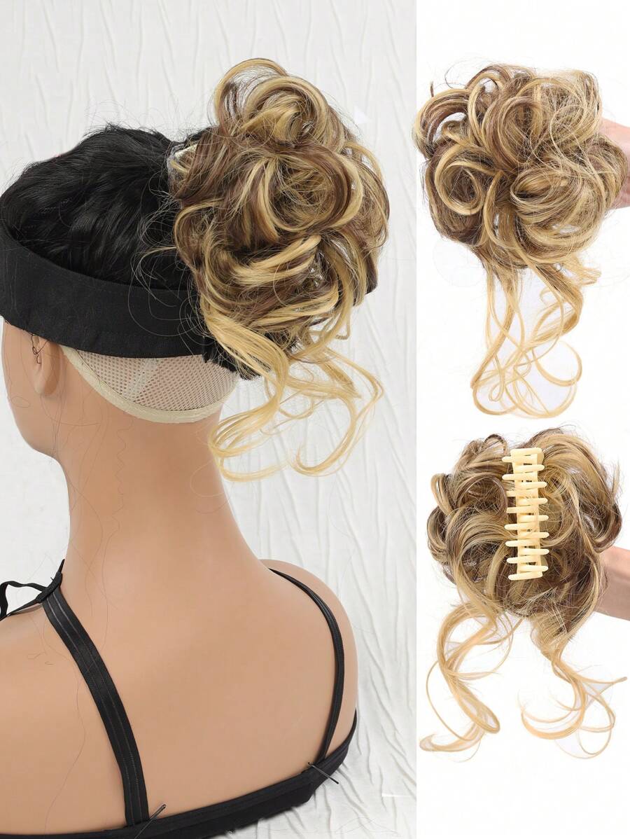 Short Curly Synthetic Hair Updo - Brown - View 1