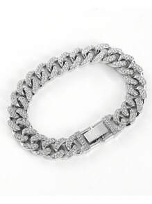 嘻哈適合女士男士水鑽裝飾手環完美首飾類禮品適合派對 - 銀色 - 查看 5