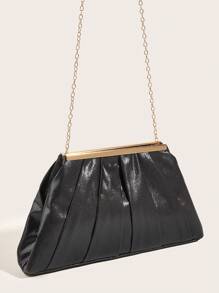 Bolso fruncido brillante con diseño metal - Negro - Ver 5