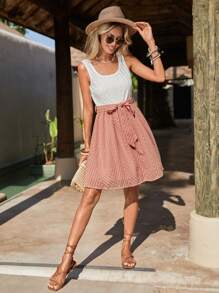 SHEIN VCAY Two Tone Belted Dress