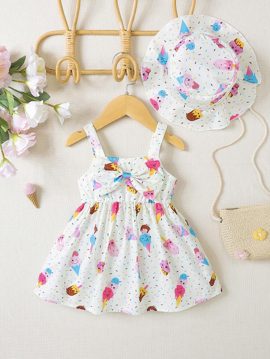 SHEIN Đầm em bé Nơ Bướm Hoạt hình - trắng - Xem 1