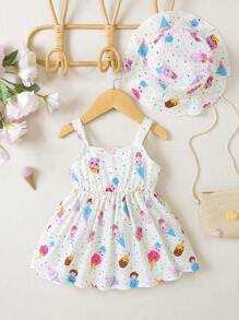 SHEIN Đầm em bé Nơ Bướm Hoạt hình - trắng - Xem 2