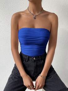 SHEIN EZwear Solid Tube Top - Royal Blue - View 1