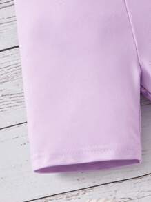 SHEIN Baby Solid Elastic Waist Cycling Shorts - Lilac Purple - View 3