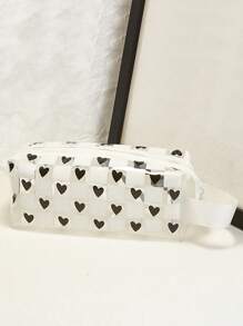 1pc Checkered & Heart Pattern Pencil Bag, Creative Portable Pen Bag For Student Stationery Organizer - White - View 1