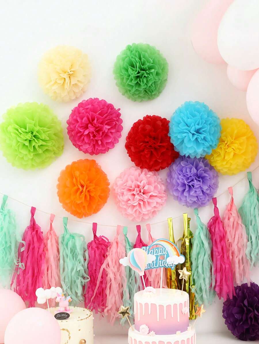 10pcs/set Paper Lantern, Mixed Color Hanging Lantern Ball For Party - Multicolor - View 1