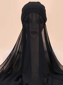 1入組女士素色休閒頭巾適用於日常生活 - 黑色 - 查看 4