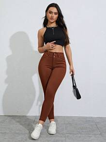 SHEIN MOOSTA Pantalones pitillo de unicolor casual para mujeres