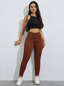 SHEIN MOOSTA Pantalones pitillo de unicolor casual para mujeres