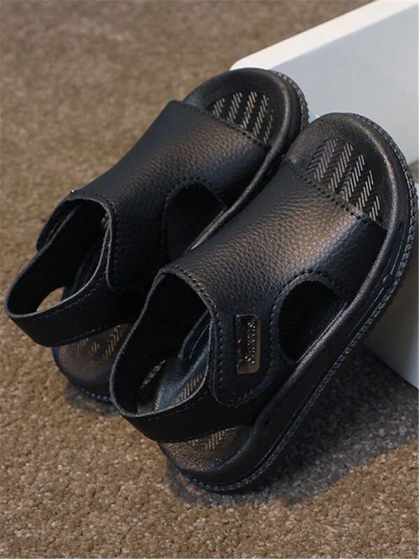 Girls Litchi Embossed Letter Patch Decor Lightweight Sporty Sport Sandals Summer