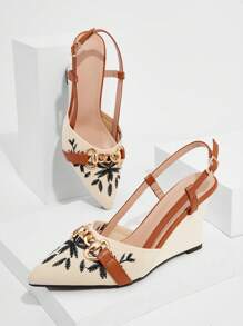 CUCCOO TILAWA Phụ nữ Cây Thêu Mũi Chân Chuỗi Trang Trí Vải Sân Thời Trang Slingback Kỳ Nghỉ Giày Đế Xuồng Cho Mùa Hè Giày Kỳ Nghỉ Giảm Giá Mùa Hè Halloween Giáng Sinh - Nhiều màu - Xem 4