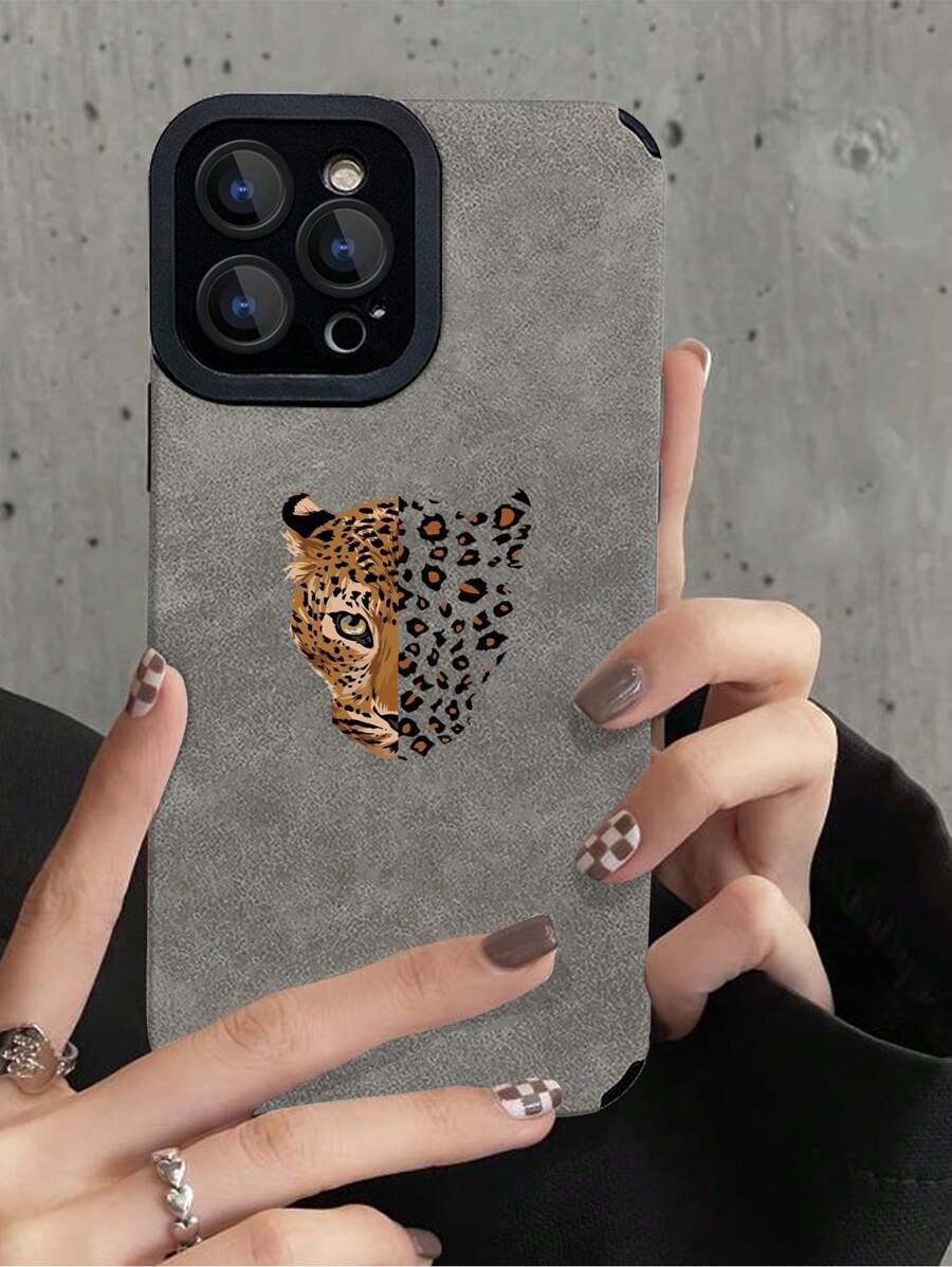 Husă pentru telefon anti-cădere cu model leopard - Gri - Vizualizare 1