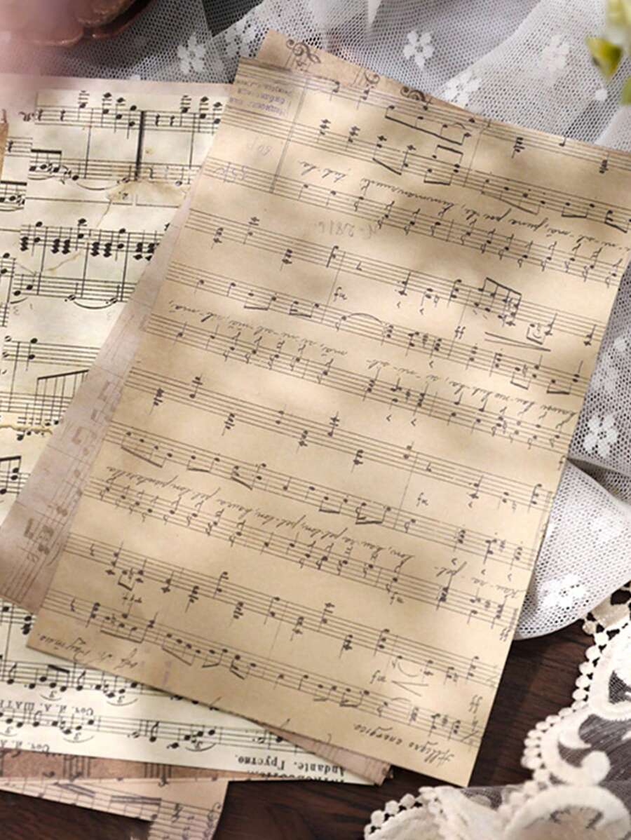 30張裝樂譜圖案材料紙復古多用途裝飾牛皮紙用於DIY工藝品、裝飾品、手帳 - 彩色 - 查看 1