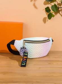 Ombre Bum Bag Quilted Pattern Pom Pom Decor - Multicolor - View 3