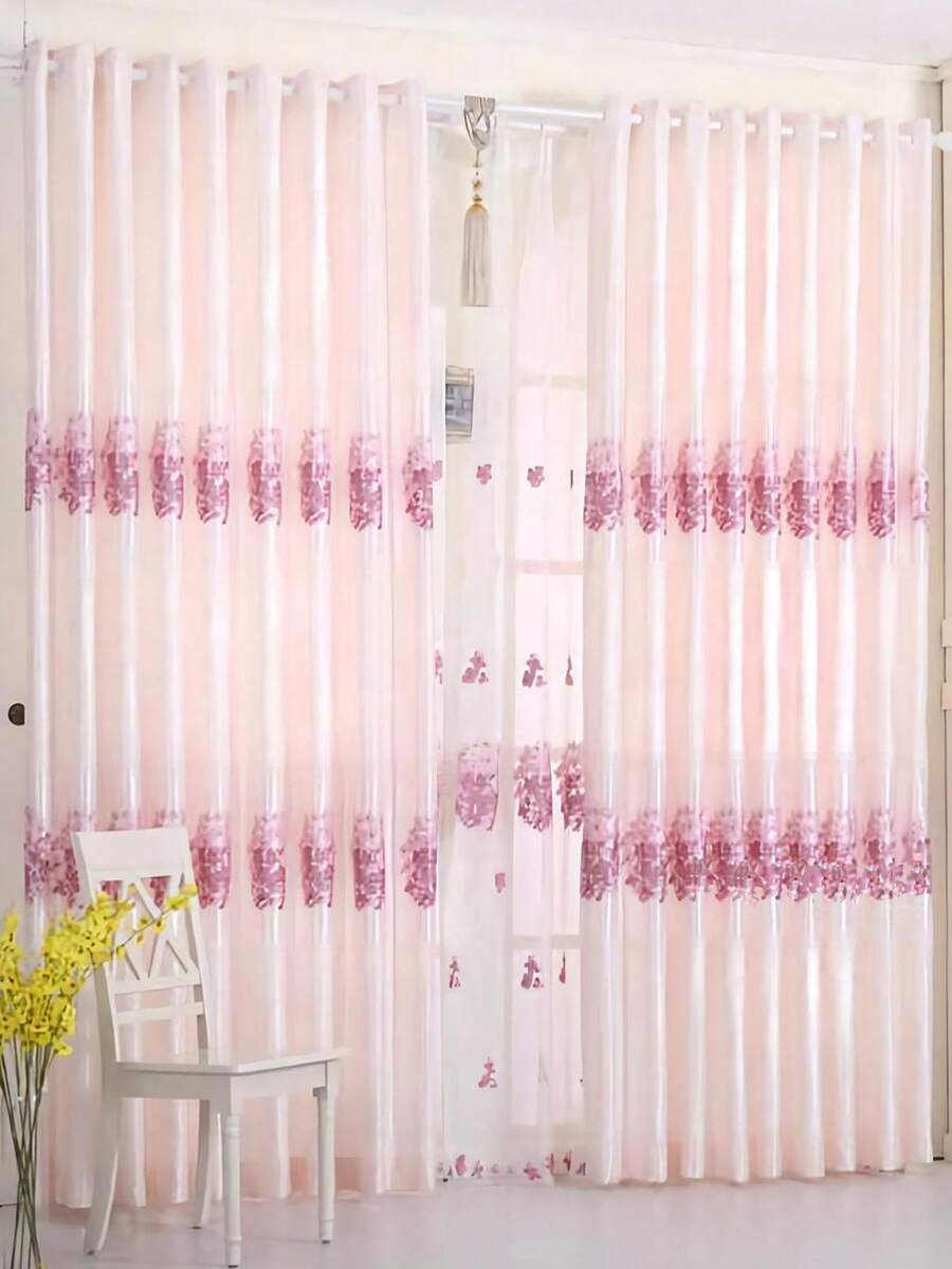 1入組花朵圖案現代滌綸1片遮光窗簾 - 彩色 - 查看 1