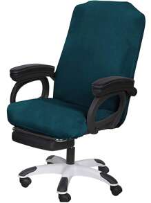 1pc Solid Color Chair Slipcover, Minimalist Polyester Office Chair Slipcover For Home - Dark Green - View 1