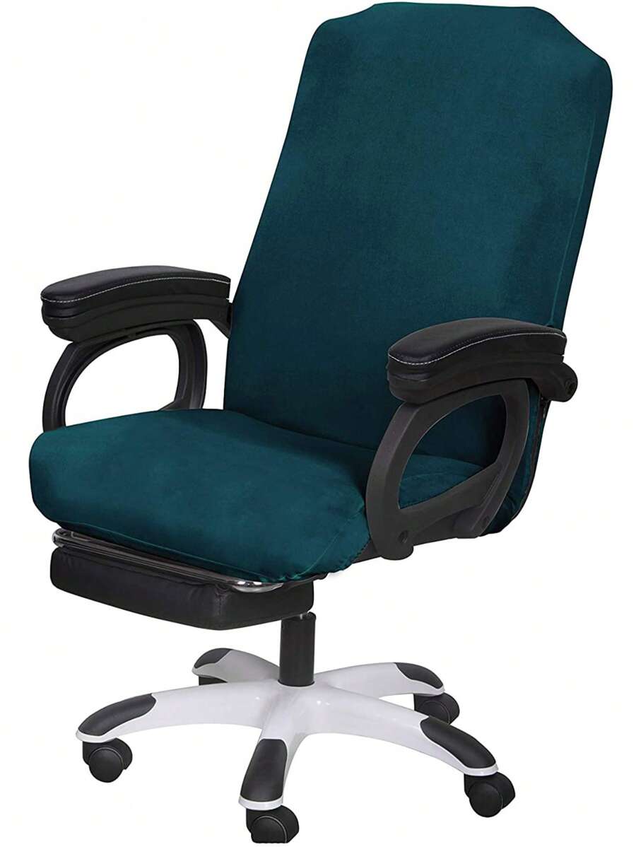 1pc Solid Color Chair Slipcover, Minimalist Polyester Office Chair Slipcover For Home - Dark Green - View 1