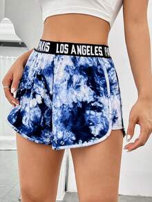 SHEIN EZwear 紮染字母織帶海豚下擺短褲 - 彩色 - 查看 4