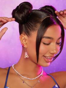 SHEIN X Care Bears 3 đôi bông tai trang trí gấu & trái tim - Nhiều màu - Xem 3