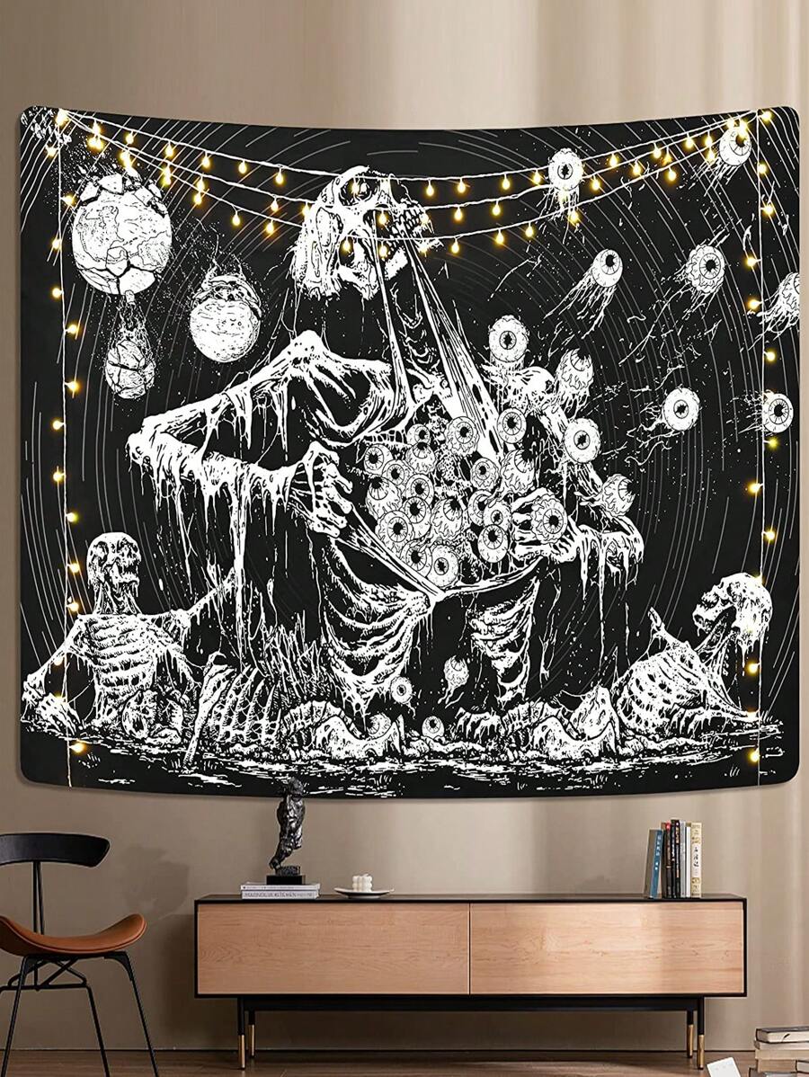 1pc Skull Pattern Tapestry, Modern Fabric Wall Blanket For Home, Flag