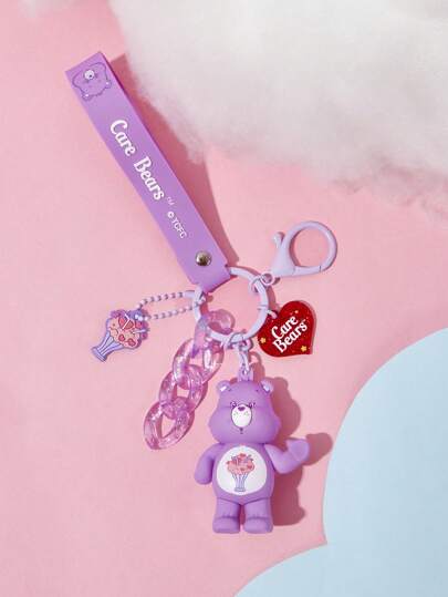 SHEIN X Care Bears Heart-Shaped Purple 3D Bag Charm Pendant Keychain