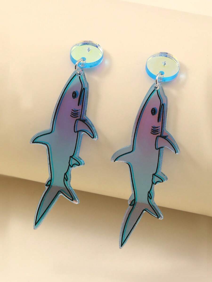 1pair Creative Shark Drop Earrings For Women For Ear Decoration - Multicolor - View 1