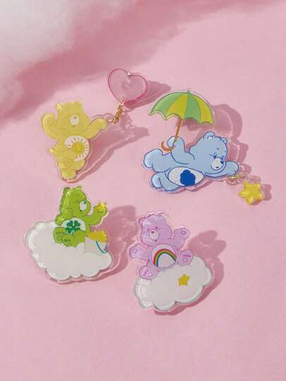 SHEIN X Care Bears 4pcs Acrylic Cartoon Bear Design Brooch,Gifts