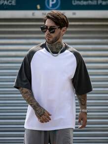Men Contrast Raglan Sleeve Tee - White - View 1