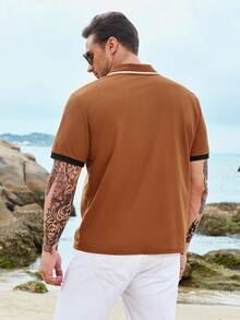 Manfinity Men Colour Block Horse Print Polo Shirt - Brown - View 2