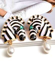 juran 1 đôi Thời trang Đồ trang trí Rhinestone & Faux Pearl  Ngựa vằn Thả hoa tai Đối với phụ nữ Đối với Qủa tặng - Nhiều màu - Xem 2