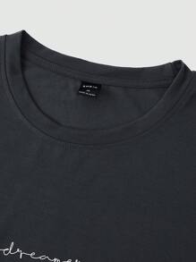 Manfinity Homme Camisetas masculinas con cuello redondo ajustado, manga corta, eslogan, gráfico de letras, casual, simple, verano, 100% poliéster - Multicolor - Ver 6